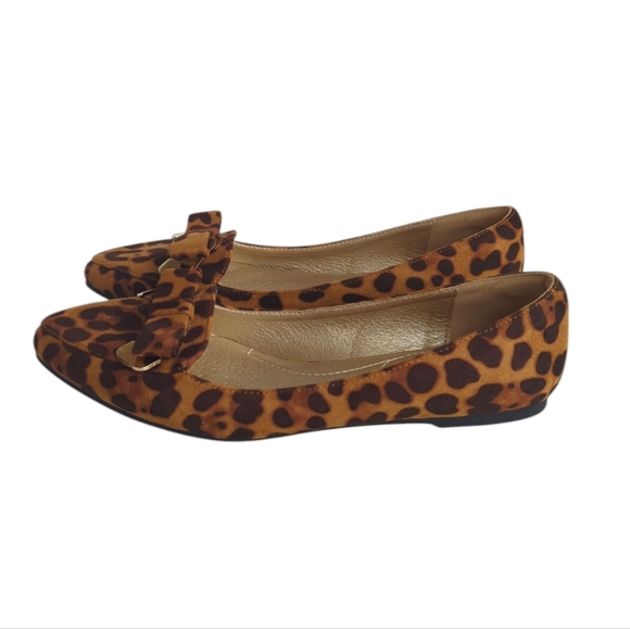 Trary Pointed Toe with Bow Slip On Ballet Flats Leopard Print 8 Brown - Picture 6 of 16